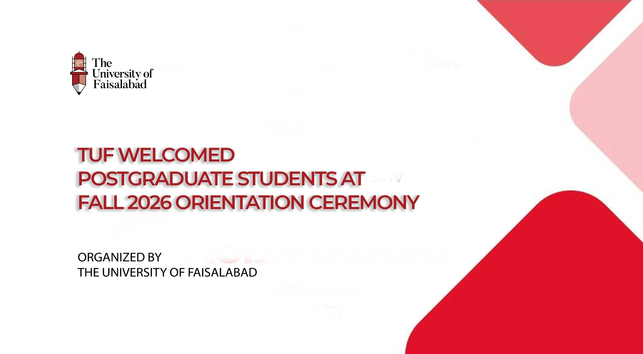 TUF Welcomed Postgraduate Students at Fall 2026 Orientation Ceremony